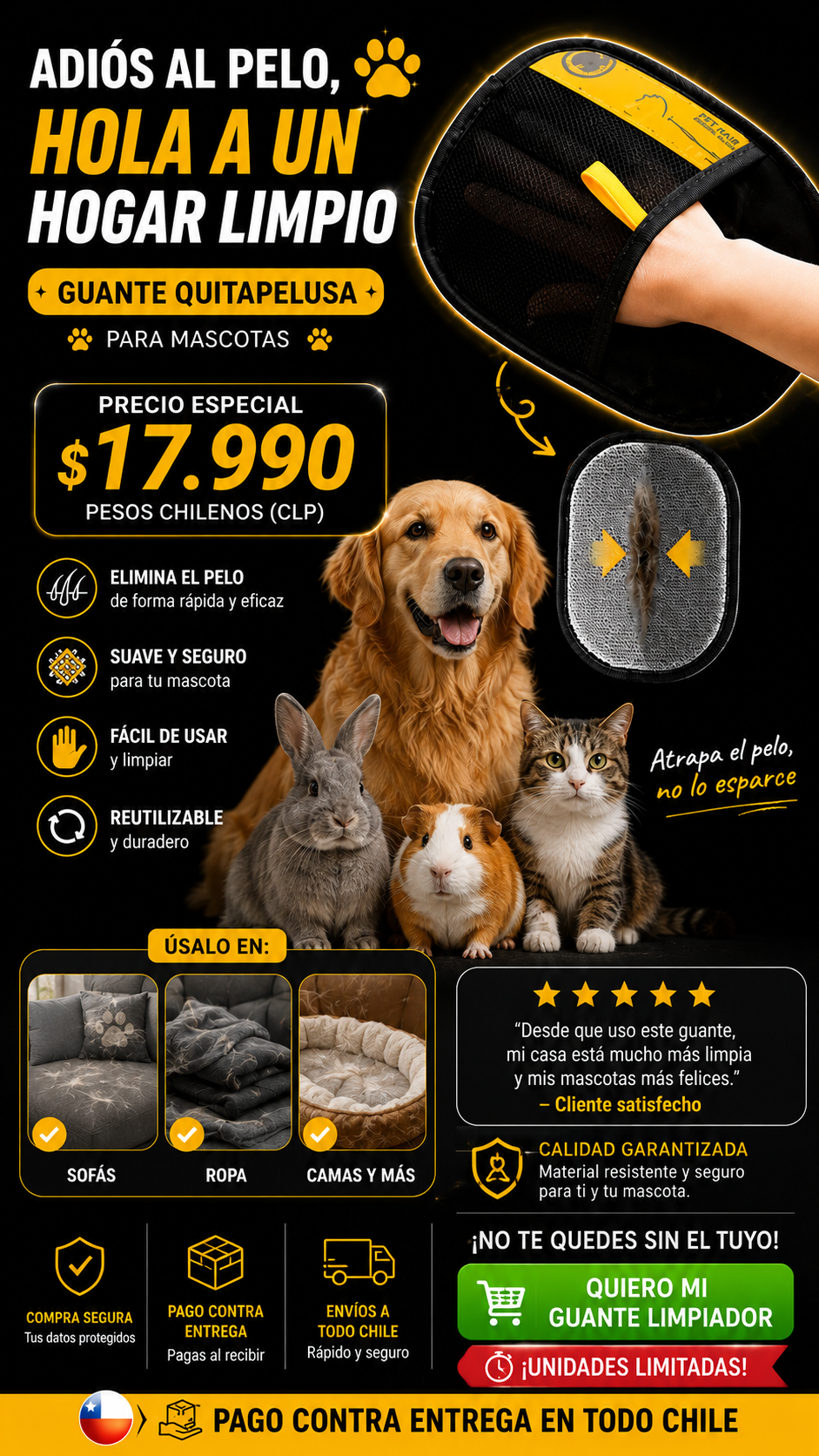PetClean Pro™ – Guante Removedor de Pelo para Mascotas 🐾