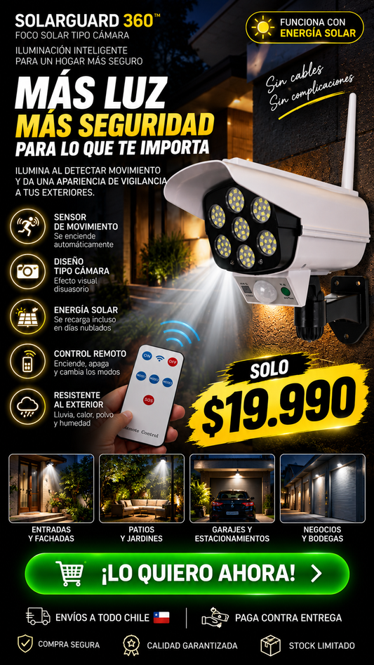 SolarGuard 360™ – Foco Solar Tipo Cámara con Sensor